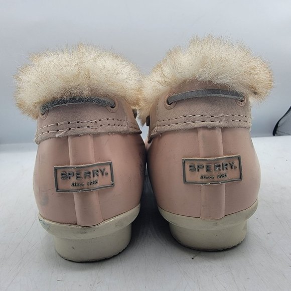 Sperry Top Sider Womens 8 Pink Faux Fur Lined Saltwater 1 Eye Cozy Rain Boot - Picture 6 of 14
